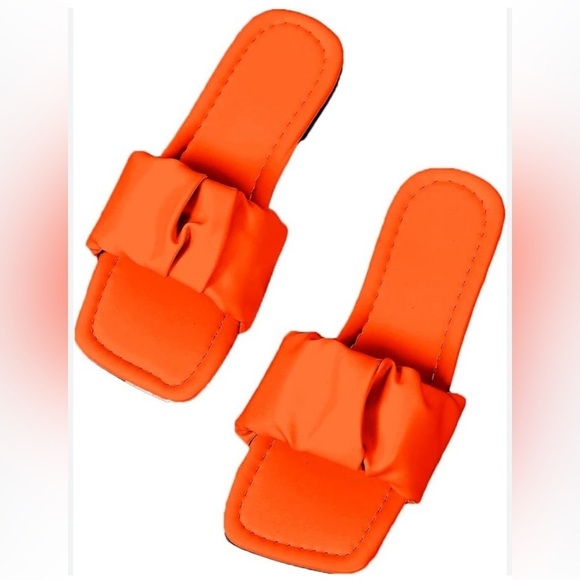 Coral Square Toe Flat Slide Sandals - Picture 2 of 6